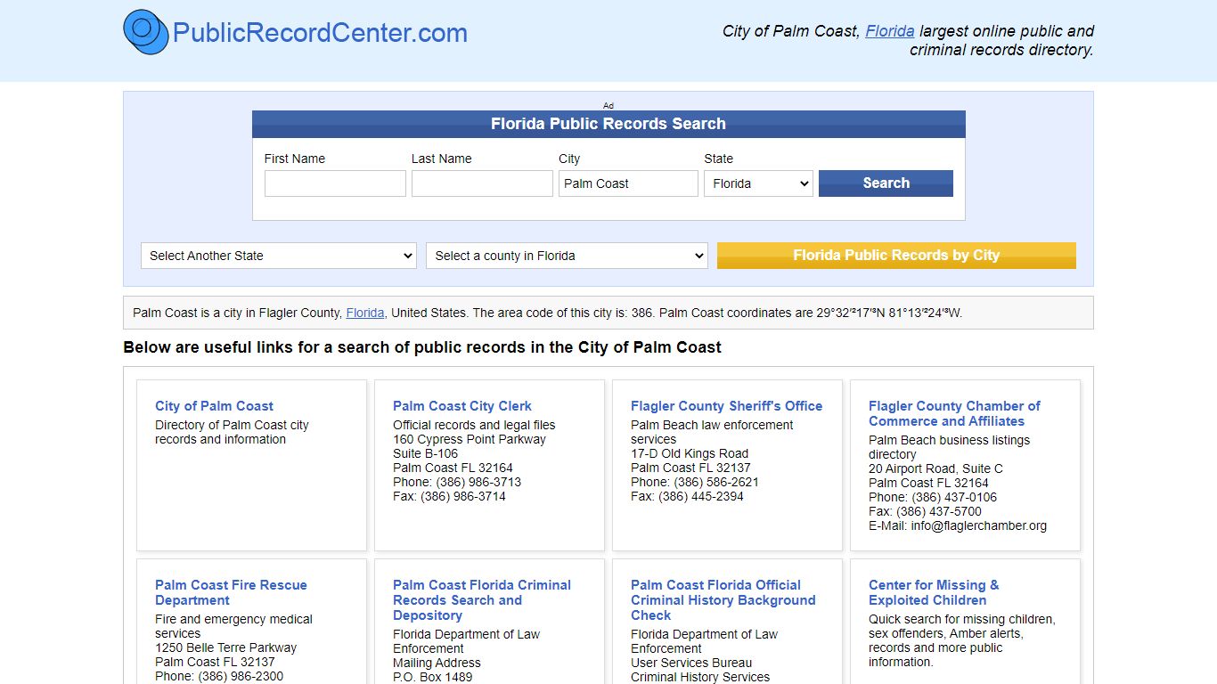 Palm Coast, Florida Public Records and Criminal Background Check